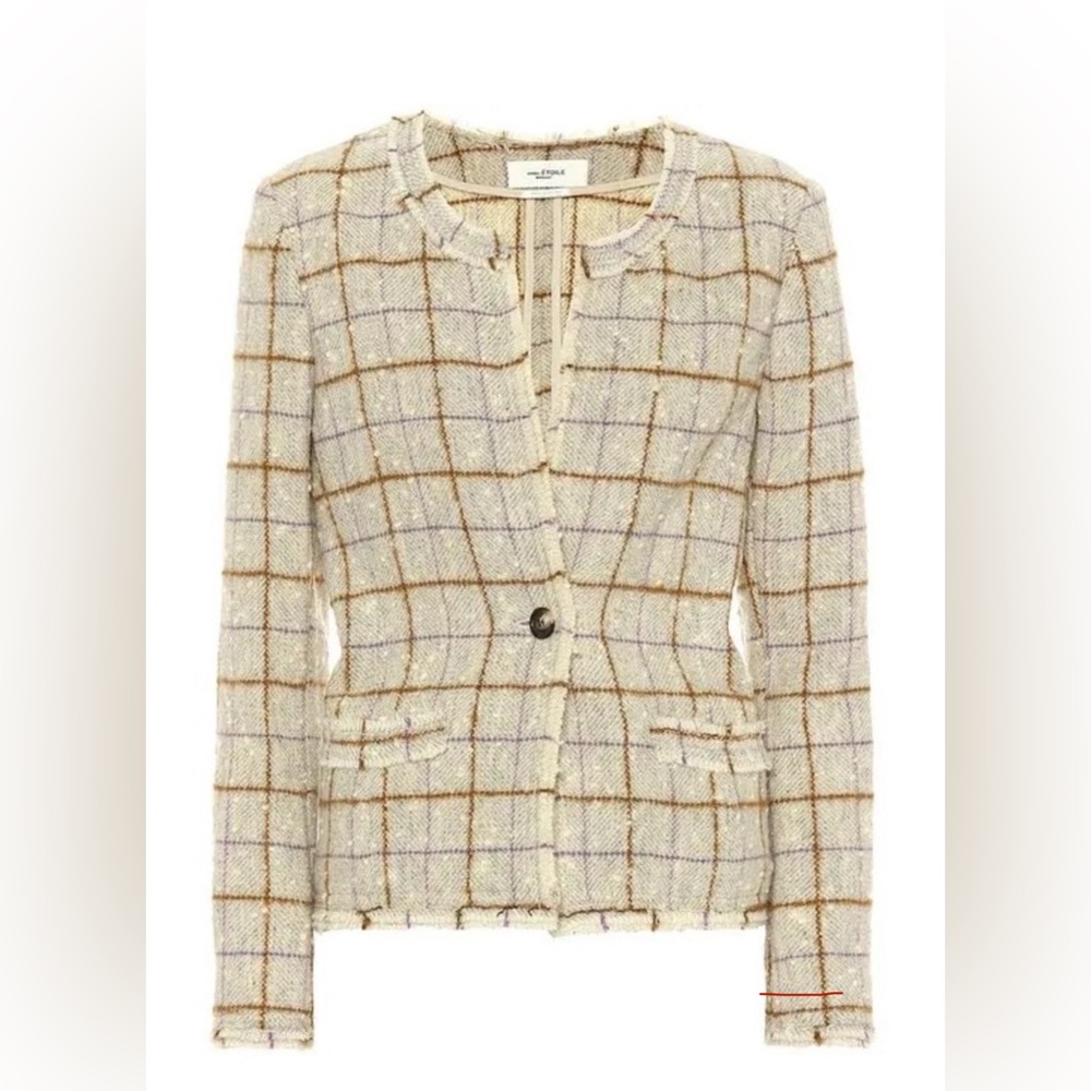 NWT Isabel Marant Etoile Lyra Grid Wool Jacket 34 One Button Roundneck Fitted